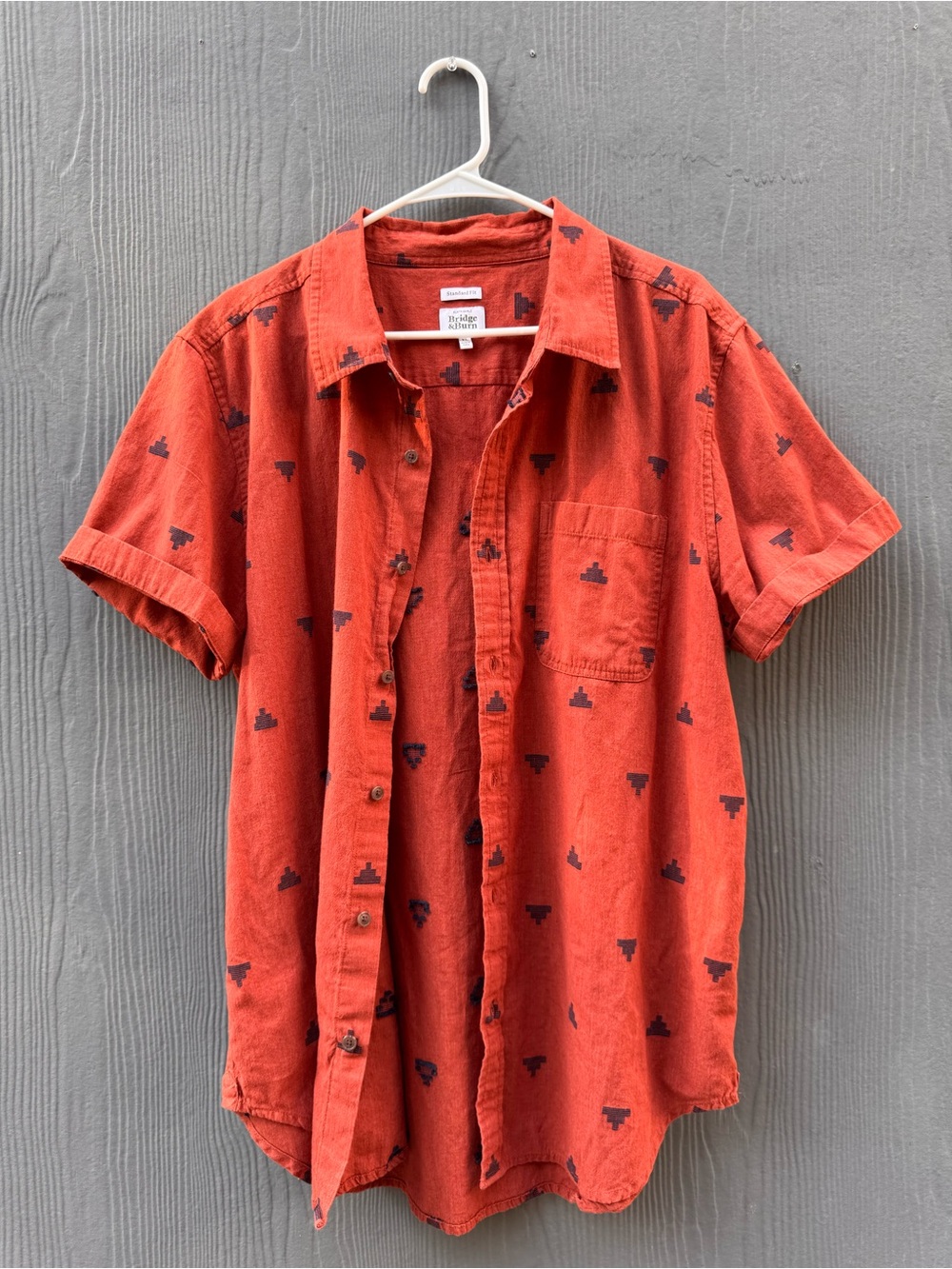 Bridge & Burn Malcom Shirt in Rust Fil Coupe Pyramids Size XL